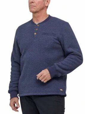 Magnum Men's Fleece Lined Henley Work Pullover Shirt COLOR BLUE SIZE M